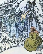 Ivan Bilibin, Father Frost and the step-daughter, illustration by Ivan Bilibin from Russian fairy tale Morozko, 1932